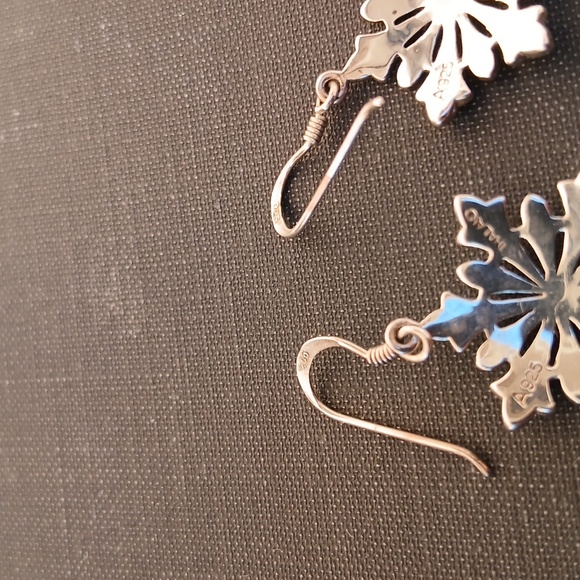 Vintage Sterling Silver Marcasite At9ne Dangle Drop Snowflake Earrings - Picture 4 of 12